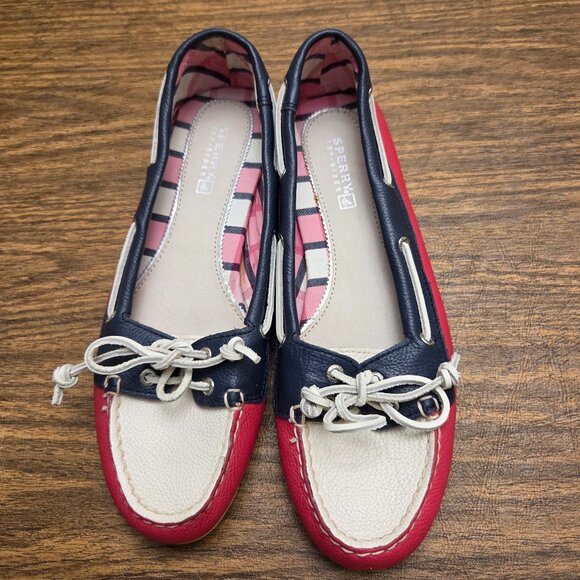 SPERRY TOP SIDER Women's Leather Upper Slip-On Loafers - Pink/Cream/Navy Sz 7M - Picture 4 of 16